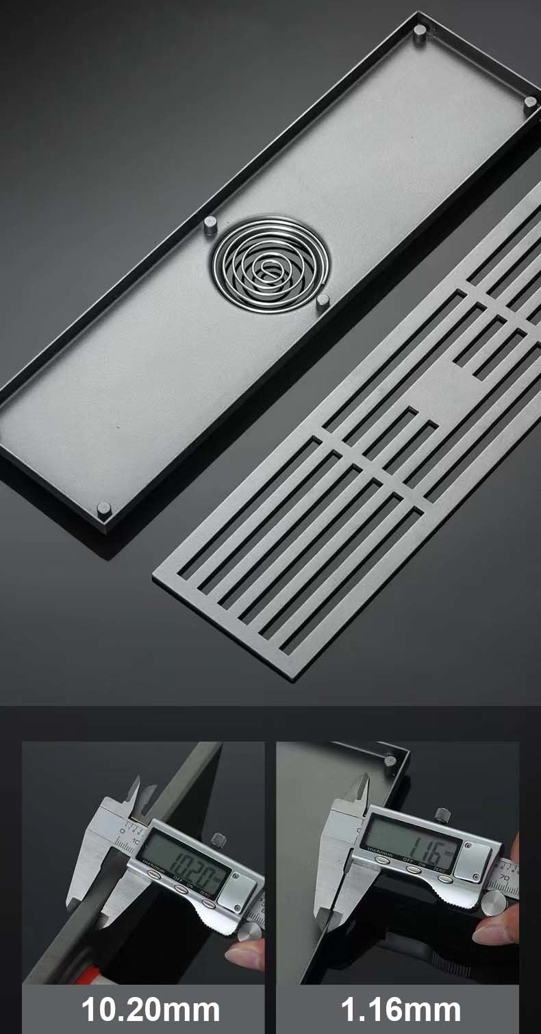 Matte Silver Stainless Steel Linear Shower Drain With Removable Pattern Grate