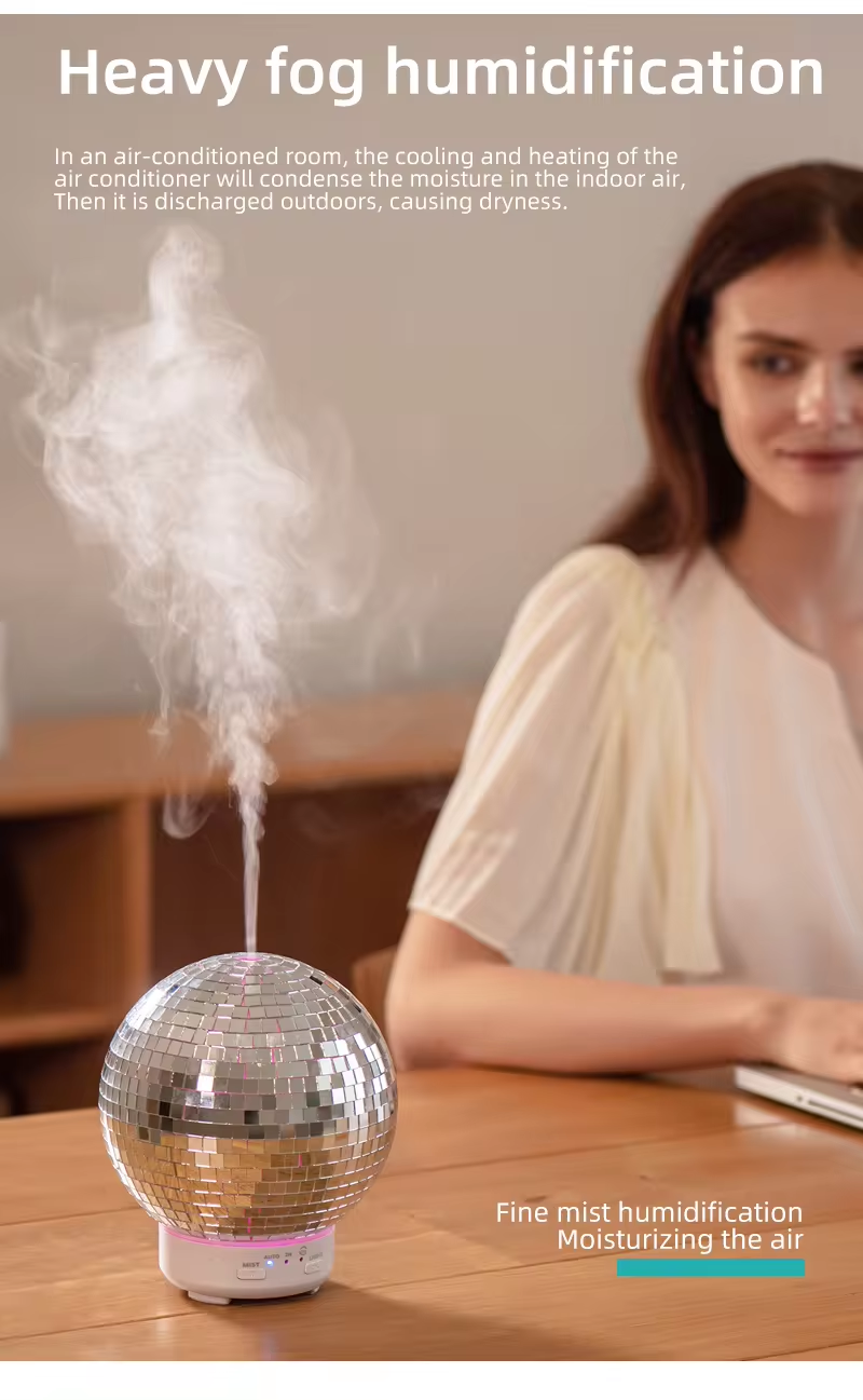 Newest Design Disco Mirror Ball 7 Color Lights Essential Oil Electric Ultrasonic Aroma Diffuser for Christmas Decorations