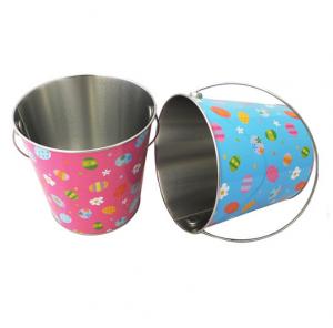 Quality Christmas Decorative Small Round Metal Buckets With Full Color Painting wholesale