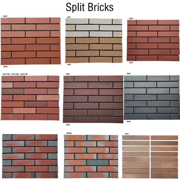 Split Wall Face Brick Outdoor Villa Garden Exterior Wall Decoration Clay Split Facing Brick for Building Facade Construction