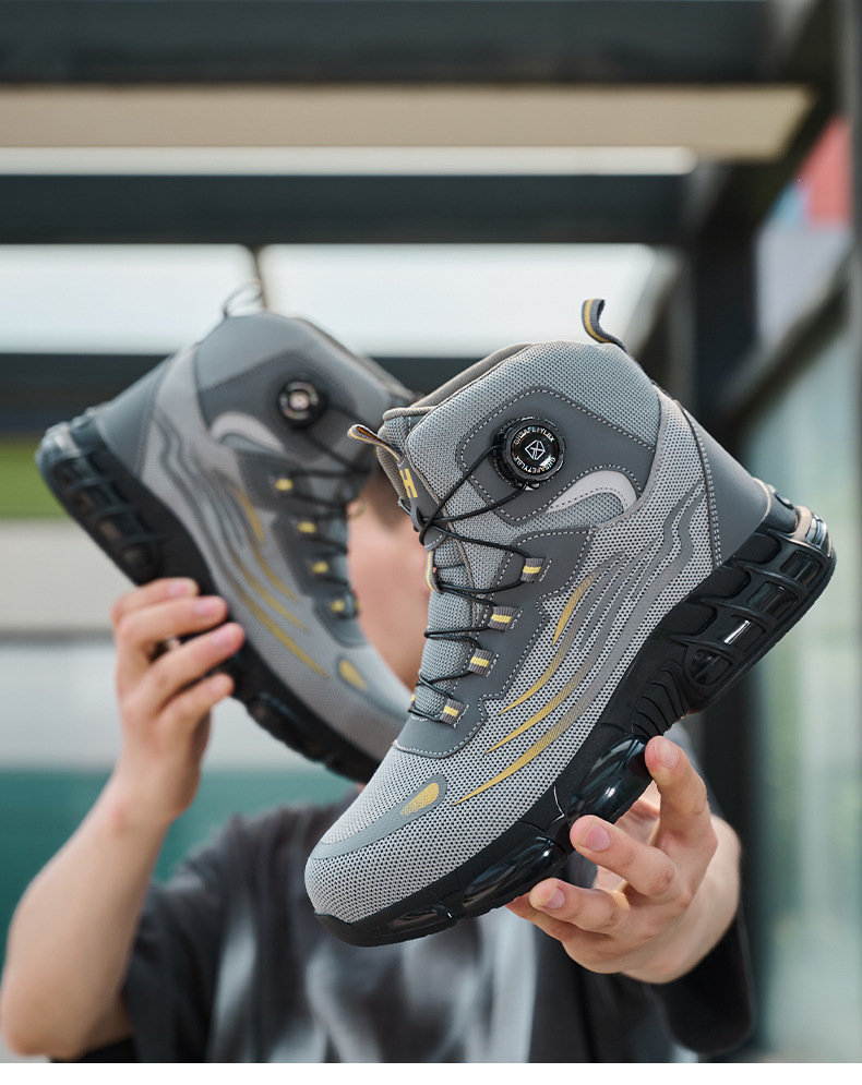 Black / Gray Fly Weave Safety Boots With Kevlar Midsole And Air Cushion Sole For Comfortable Work