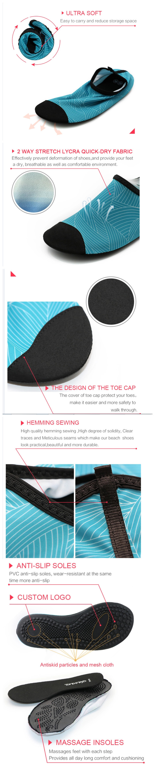 Blue Mens Aqua Socks Water Shoes For Surfing With Heat Transfer Logo