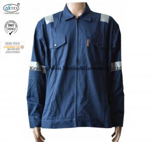 China Navy Blue Flame Retardant Jacket / Arc Flash Fire Resistant Work Jacket With Reflector on sale