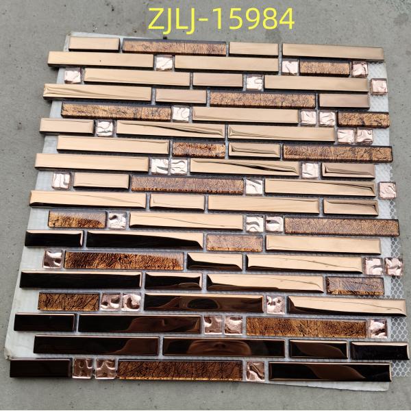 Gold color Wholesale Electroplate Design Decorative Backsplsah Wired Glass Mosaic Tile
