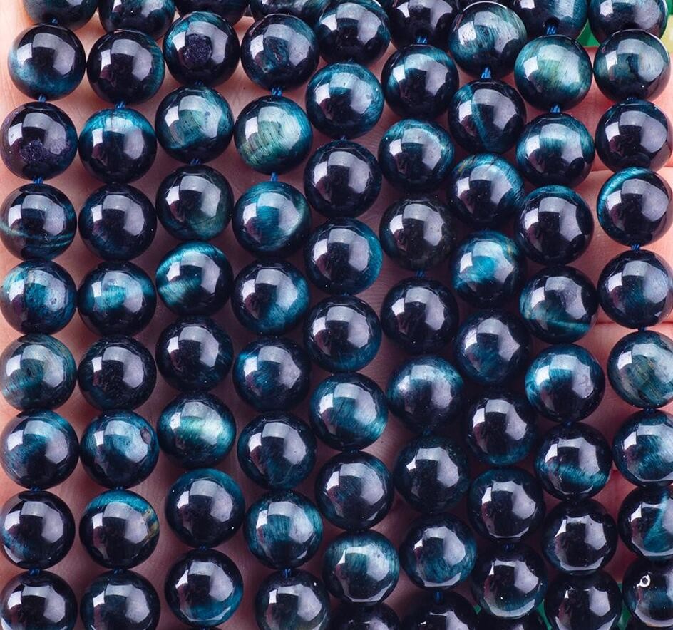 Natural Crystal Gemstone Ink Blue Tiger's Eye Loose Bead Strands Semi Precious Stone for DIY Jewelry Making