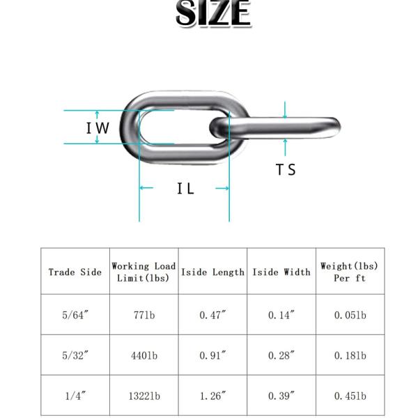 304 Stainless Steel 3.28ft-9.84ft Heavy Duty Coil Chain for Transmission Chain Function