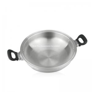 Quality Rapid Warming 304 Try-Ply Stainless Steel Wok Pan With Double Ear wholesale