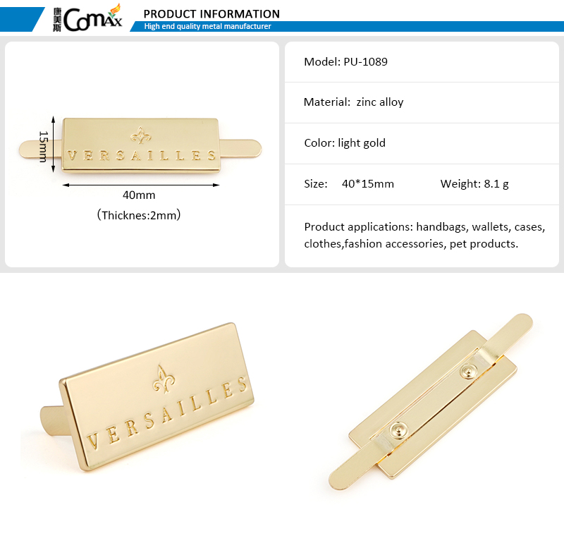 Rectangle Bag Private Label Customized Metal Handbag Logo Tag with Eco-Friendly Design