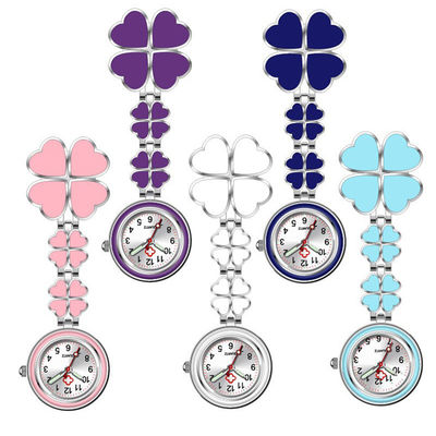 NURSE WATCH Featuring Four Leaf Clover Back Clip Alloy Case and Chain fine plate Custom Logo Options Available in Multiple Colors