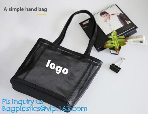Cheap Fashionable Beach Bag Outdoor Tote Bag Black Mesh Handbags, Customized women beach bag, ladies mesh beach bags handbag for sale