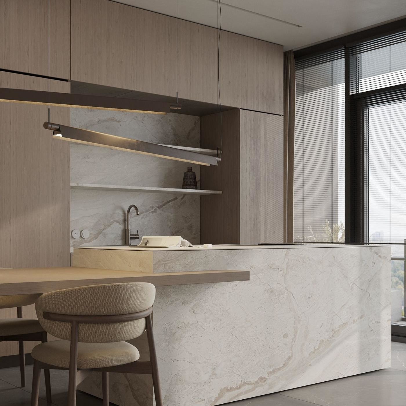 Modern Cabinet White Oak Wood Veneer Handless Frameless Contemporary Kitchen Cabinet