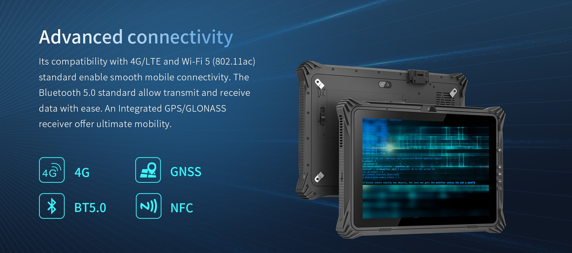 GNSS Support GPS 12inch Rugged Tablet with Fingerprint Docking Station 5G LTE RJ45 Port 2D Barcode Scan NFC