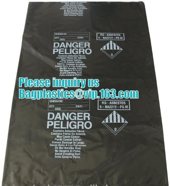 custom printed jumbo plastic garbage packaging plastic asbestos waste bag, poly asbestos warning printed burial bags
