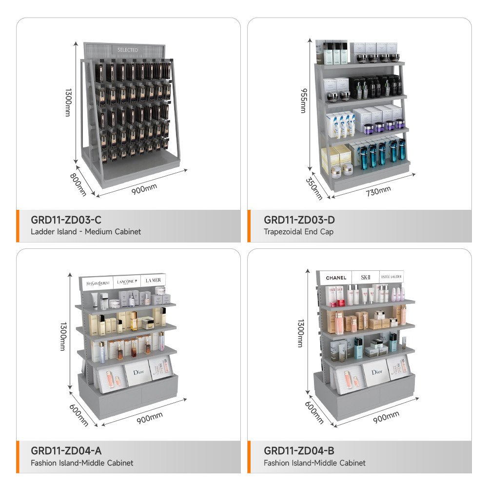 Retail Store Rack Grey Wooden Island Cabinet For Cost-Effective Shop Rack And Trendy Store Decoration