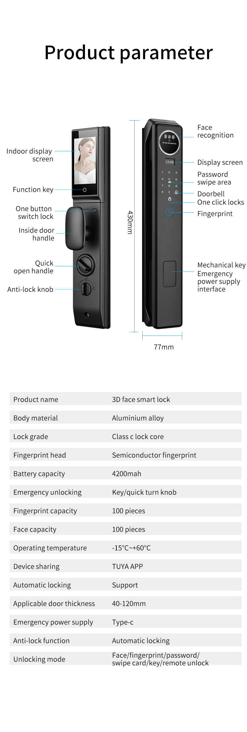 S959 3D Face Fingerprint Tuya Video Calling Smart Door Lock Keyless Automatic Card Access Wifi Biometric Home Hotel Lock
