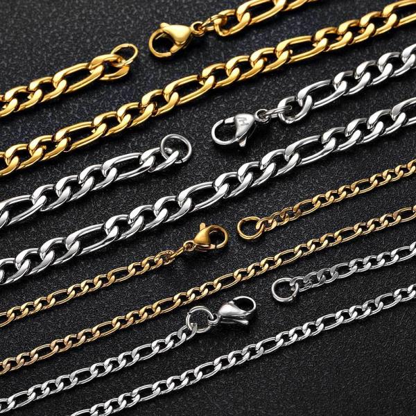 18inch 20inch 18k Gold Stainless Steel Chain Mens Gold Figaro Chains Necklace