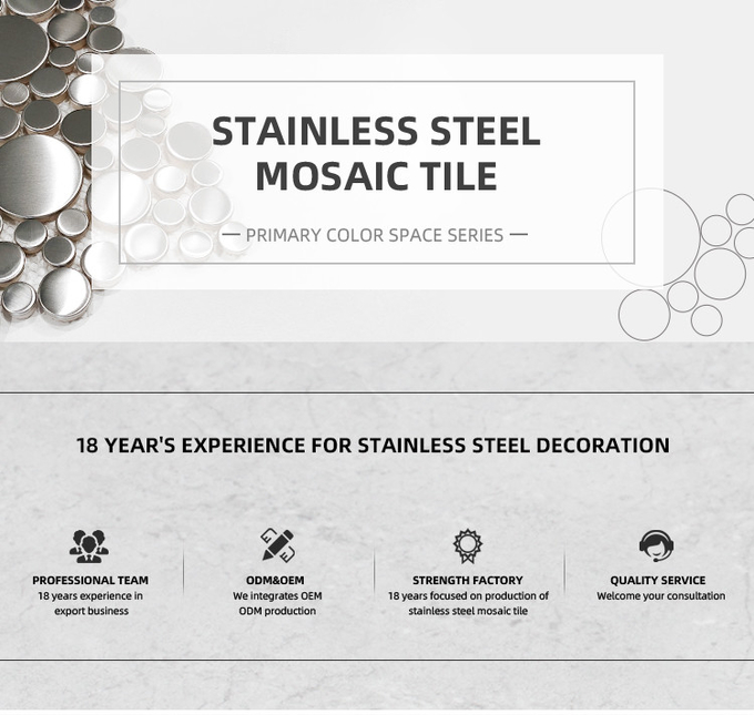 PVD Sliver Color Hairline Finish Big Small Round Splicing Decorative Stainelss Steel Trim Metal Mosaic Tile