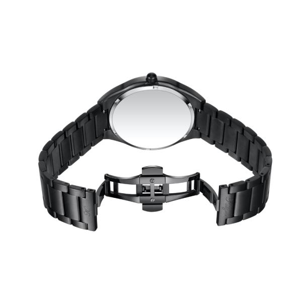 Black Thin Stainless Steel Quartz Analog Wrist Watch Water Resistant