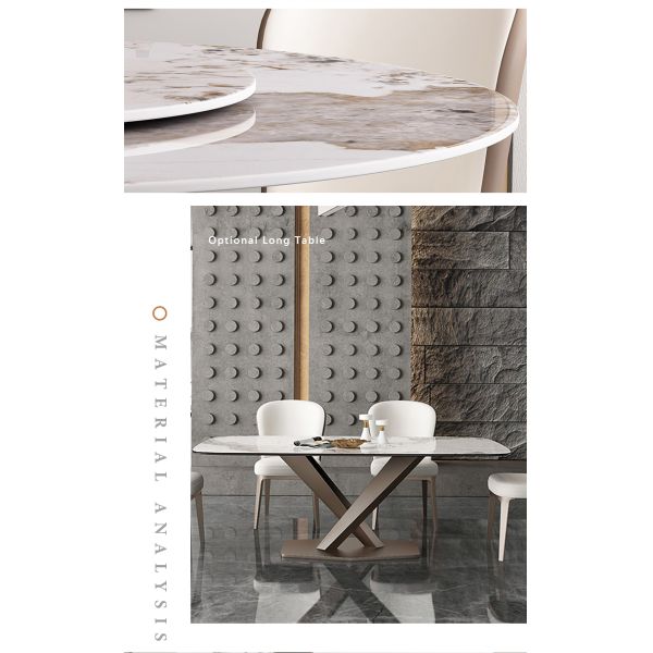 Italian High Quality Dining Room Furniture Long Slate Table and Steel Legs 4 6 Chairs Set