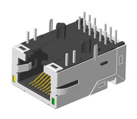 RJ45 Jack 10G with transformer with light and shield, TAB-DOWN L=23.8mm