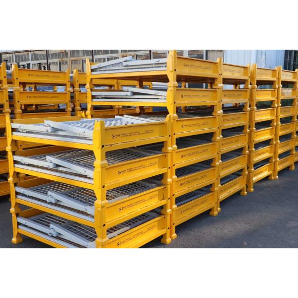 Close-up view of collapsible metal storage cage