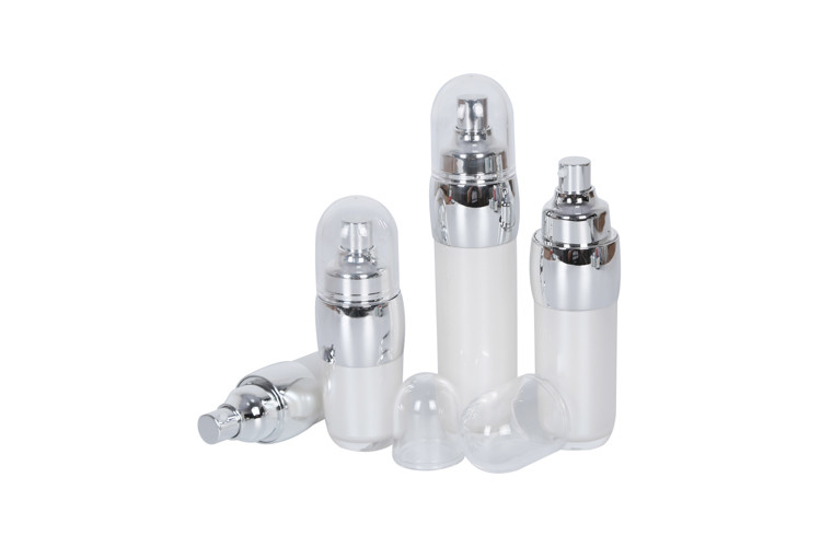 Sliver Pump/Cap White Acrylic 15-30-50-100ml Lotion Bottle 30-50g Crean Jar Skincare Cosmetic Set
