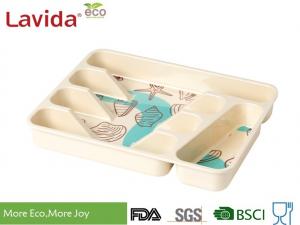 Quality Customized Printing Ocean style Bamboo Fiber Tray Melamine Flatware Tray Bamboo Kitchen tool case Wooden Utensil case wholesale