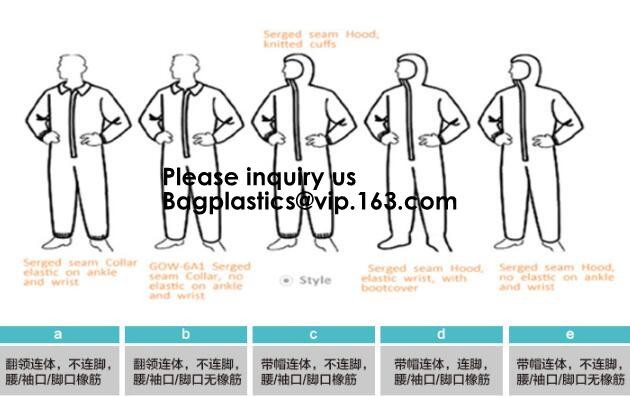 Light Duty Disposable Protective Coveralls Suit Attached Non-Woven Fabric Hood Elastic Wrist Ankles and Waist Serged Sea