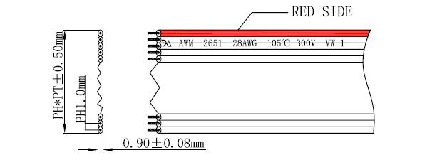 PVC Flat Ribbon Cable UL2651 #28AWG 10Pins 1.0mm Pitch