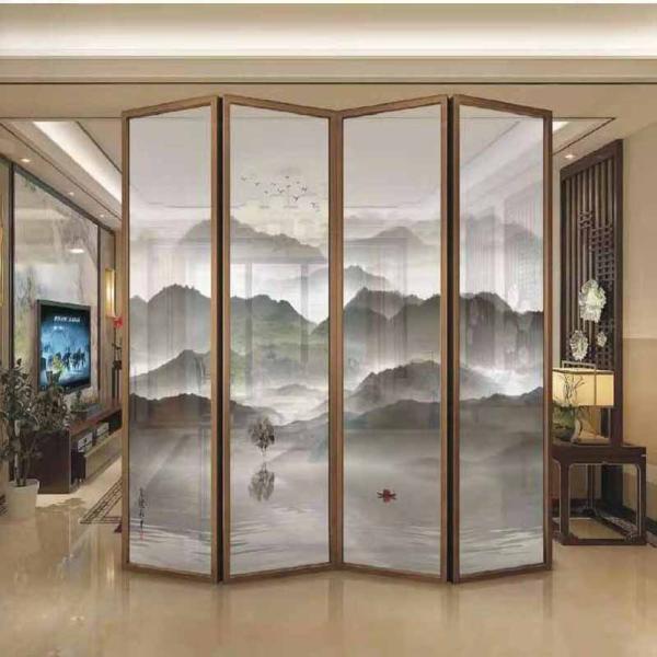 Landscape Painting Wire Glass Partition Screens 3mm Tempered Glass Partition Wall
