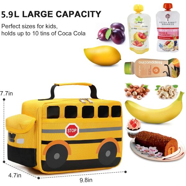 Lunch Box for Kids Boys Girls School Lunch Bags Reusable Cooler Thermal Meal Tote for Picnic (Yellow School bus