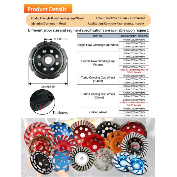 5 Concrete Grinding Wheel For Stone Grinding , Single Row Cup Wheel , Wet Grinding