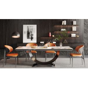 Stylish Frame Insert Ceramic Marble Metal Dining Table