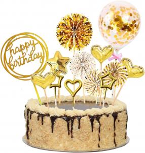 Quality Cake Topper Decoration Set Acrylic Glitter Happy Birthday Cake Topper Confetti Balloon Paper Fans Stars Firework wholesale