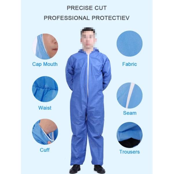 Blue S-2XL Safety Disposable Protective Coverall Clothing SMS Medical Coverall Suit