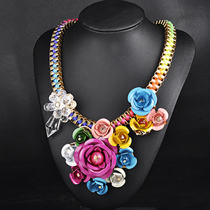 Hot Sale Fashion new multi color flower necklaces pendant chunky statement necklace