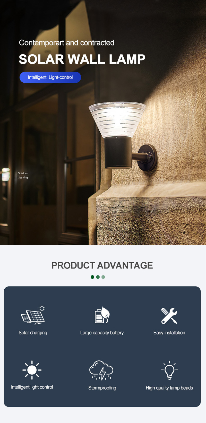 Professional Design 3.7V LED Solar Wall Lamp 30PCS Outdoor Lighting Waterproof