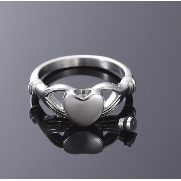 Hand Embrace Heart Shape Cremation Memorial Ring Stainless Steel Urns for Human Ashes