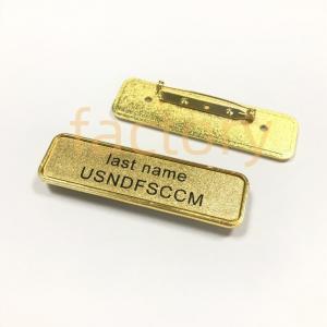 China Gold Plated Name Tag Badge Clothing Custom Made With Safety Pin on sale