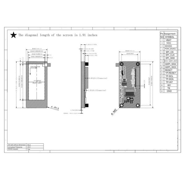 2 Inch AMOLED Oled Display 240x536 Resolution SPI/QSPI Interface 350c/d Display Driving IC RM67162 Touch Ic FT3168