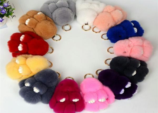Cheap 13-20cm Fluffy Bunny Keychain With 100% PP Cotton Filling / Real Rabbit Fur for sale
