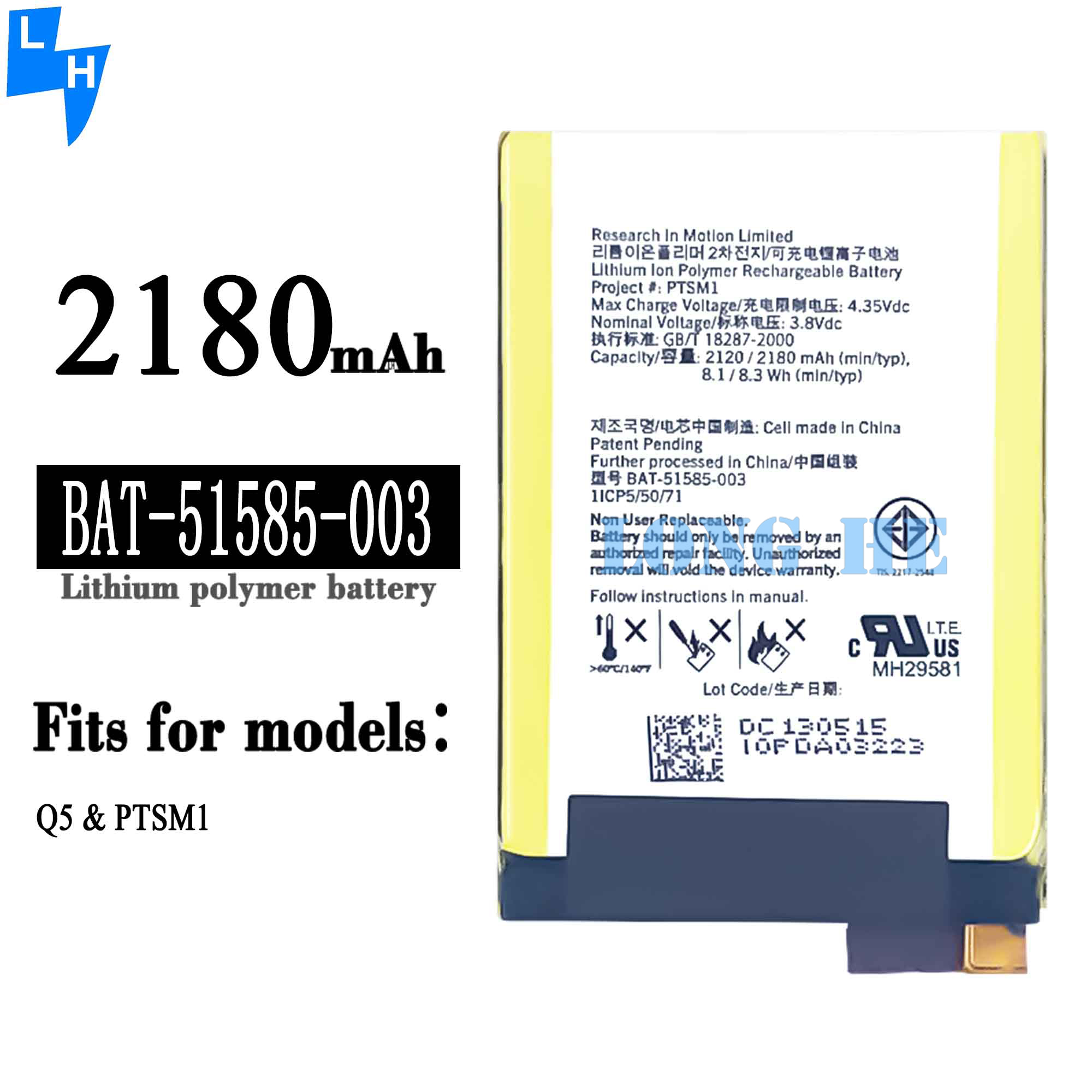 Original Lithium-Ion Battery for BlackBerry Q5 PTSM1 BAT-51585-003 Stock Replacement