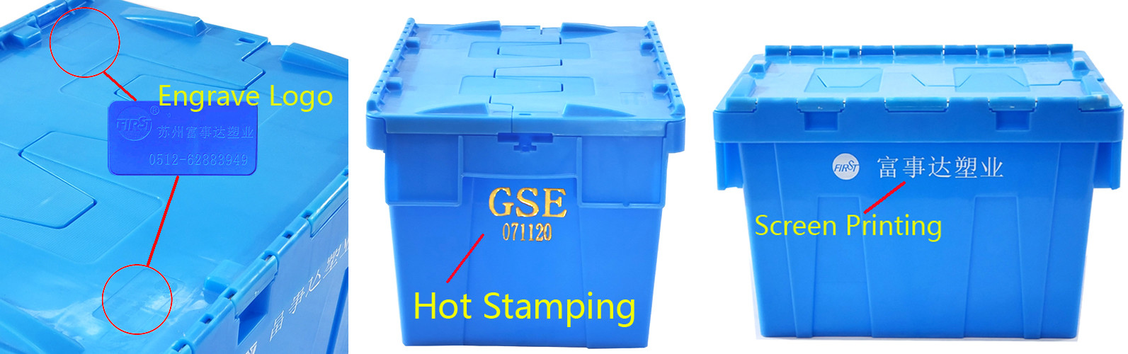 Stackable Plastic Moving Boxes PP Plastic Crate With Lid Heavy Duty