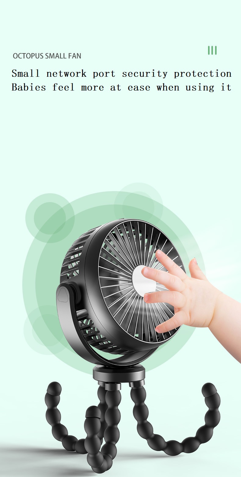 Voltage V 2.1 Plastic Stroller Fan with 5200mAh Battery and Mini Tripod Legs