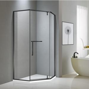 China Neo-angle matt black stainless steel shower enclosure 900*900 with one hinge door and two fixed panels on sale