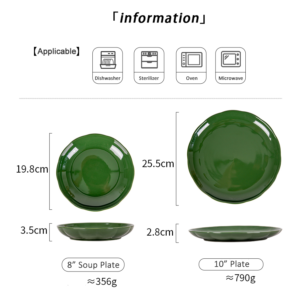 Green Floral Ceramic Diner Set Plate Under Glazed Technique Christmas Gift For Women