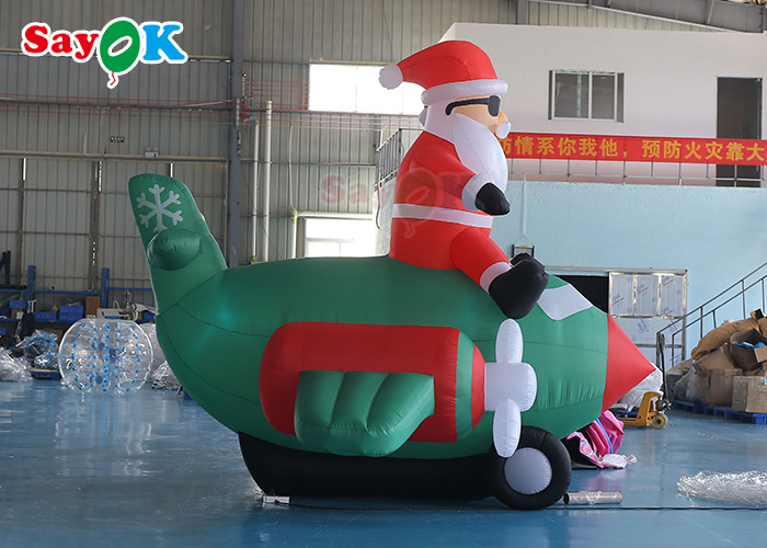 Oxford Cloth Inflatable Old Man LED Christmas Santa Claus Flying Airplane Blowing