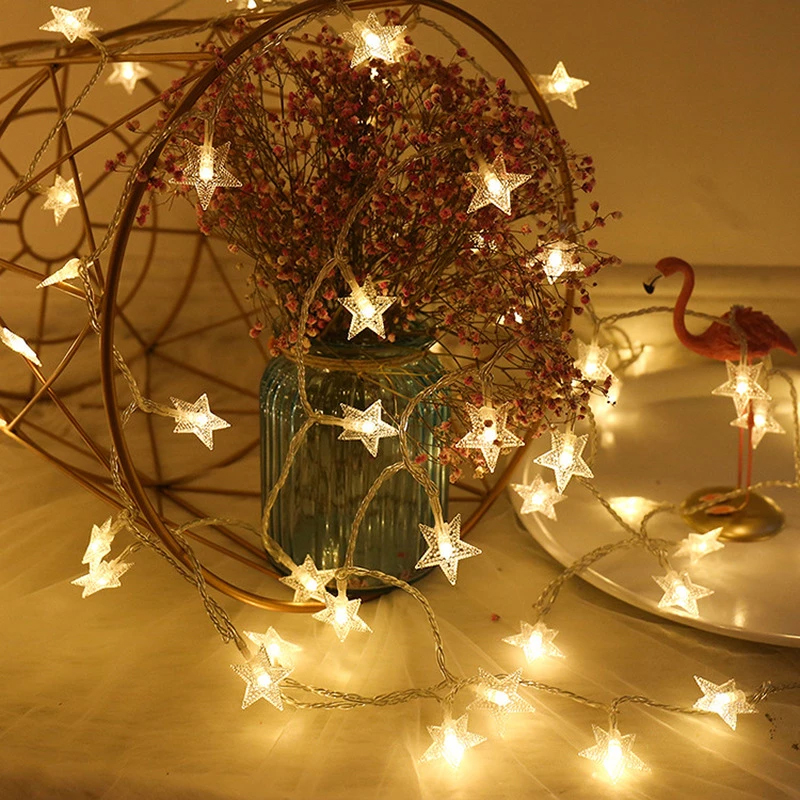 LED Star Fairy Lights Garland Curtain Lamp Remote Control USB String Wedding Decoration Lights Window Christmas Decorations