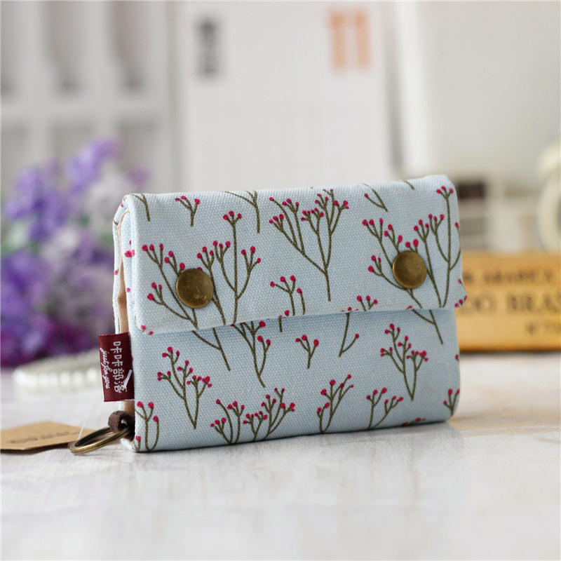 None Pattern Type Denim Canvas Wallet Creative Tri-Fold Design for Keys and Cards