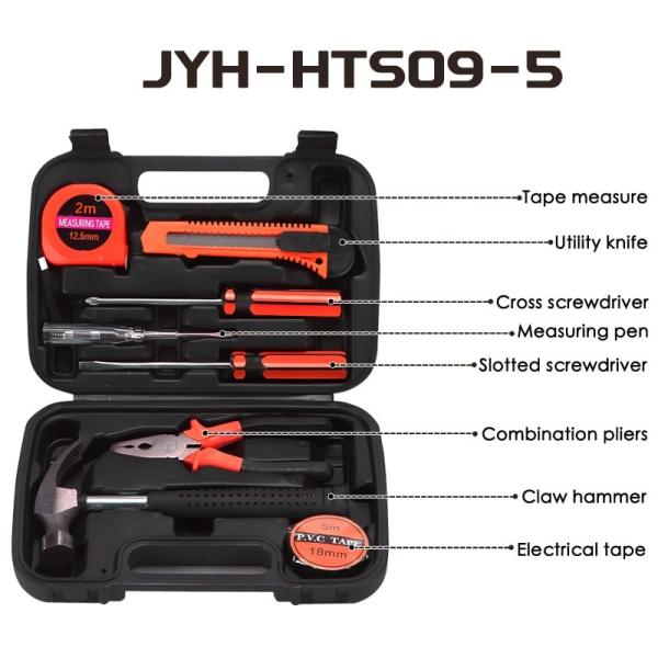 JYH-HTS09-4 Black Household Tool Box Set 8 Piece Mechanic Toolbox Set With Hammer